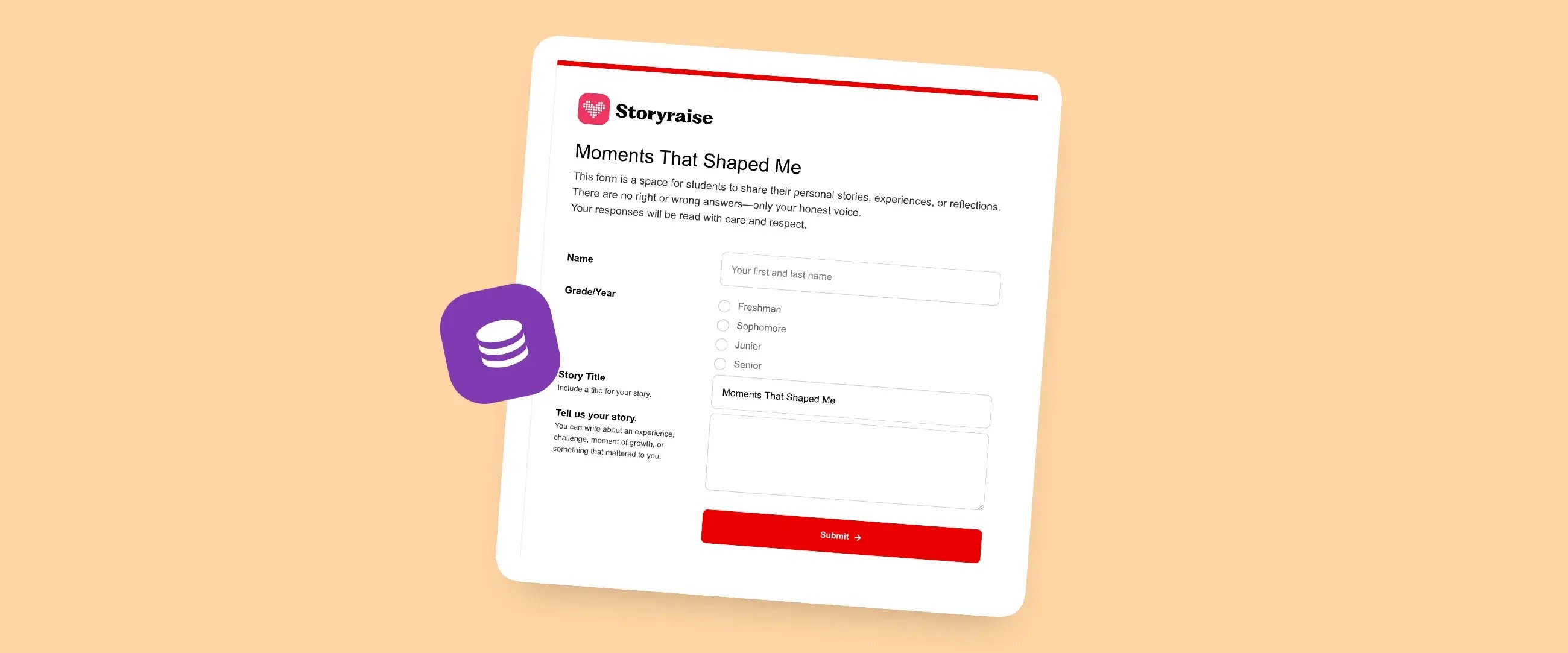 Storyraise Collect interface showing story submission form