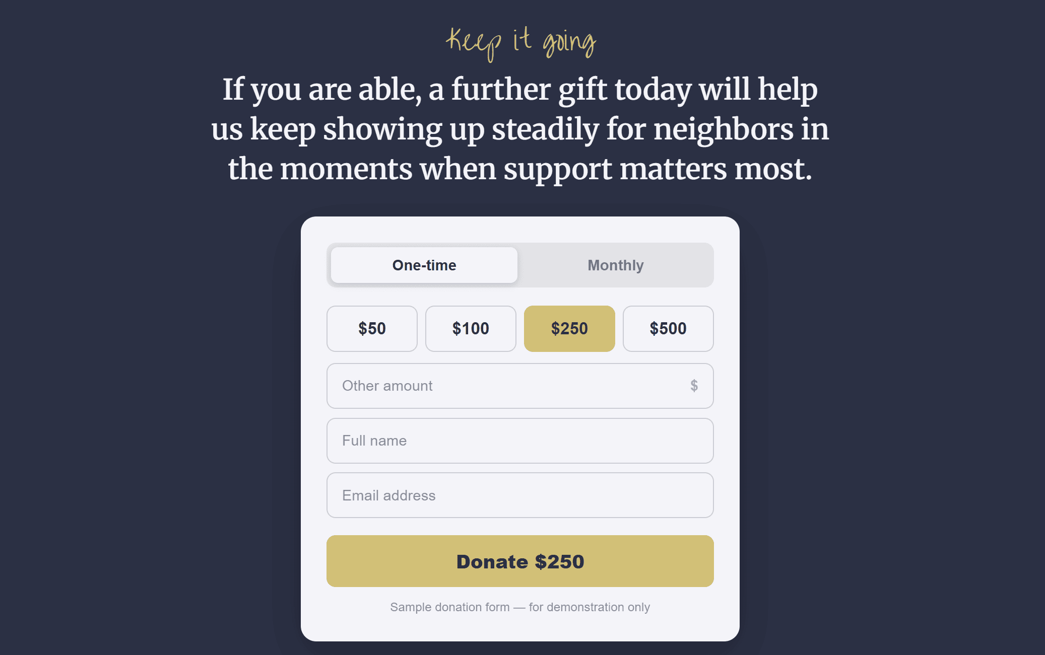 An example of a donation page in a report created with Storyraise major gift fundraising software