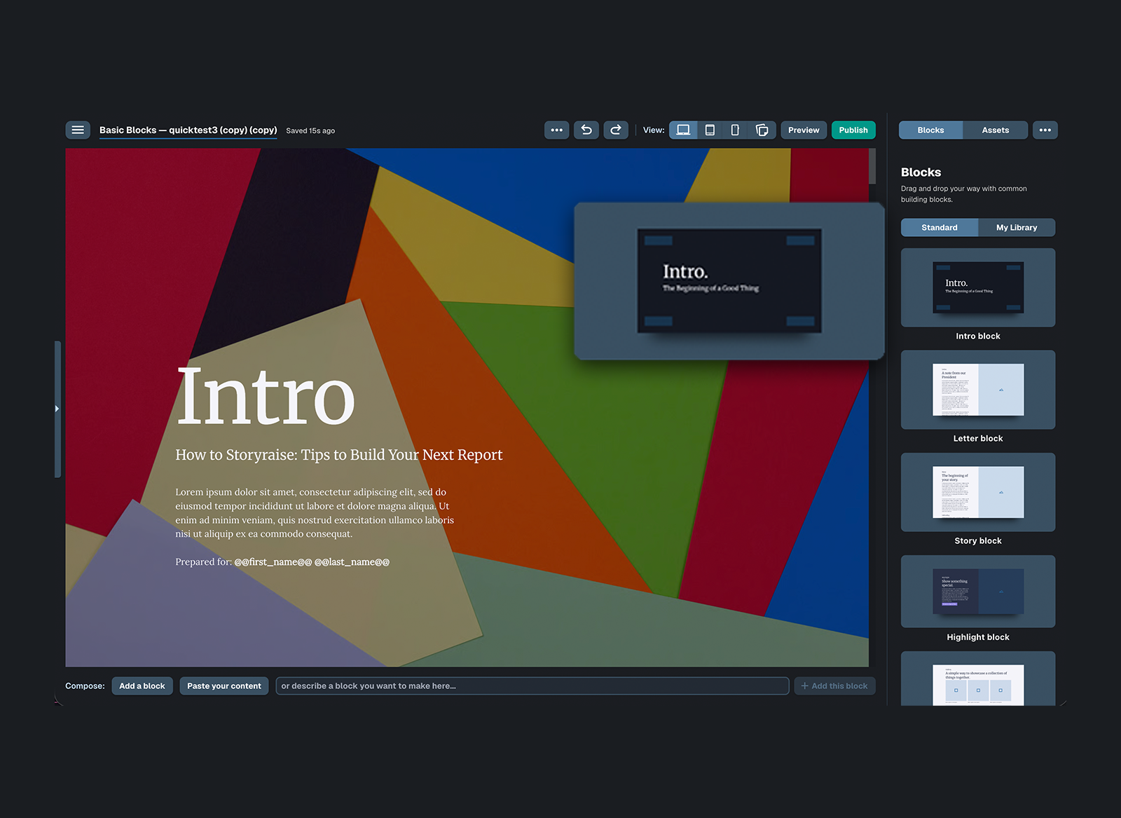 Drag and drop content blocks