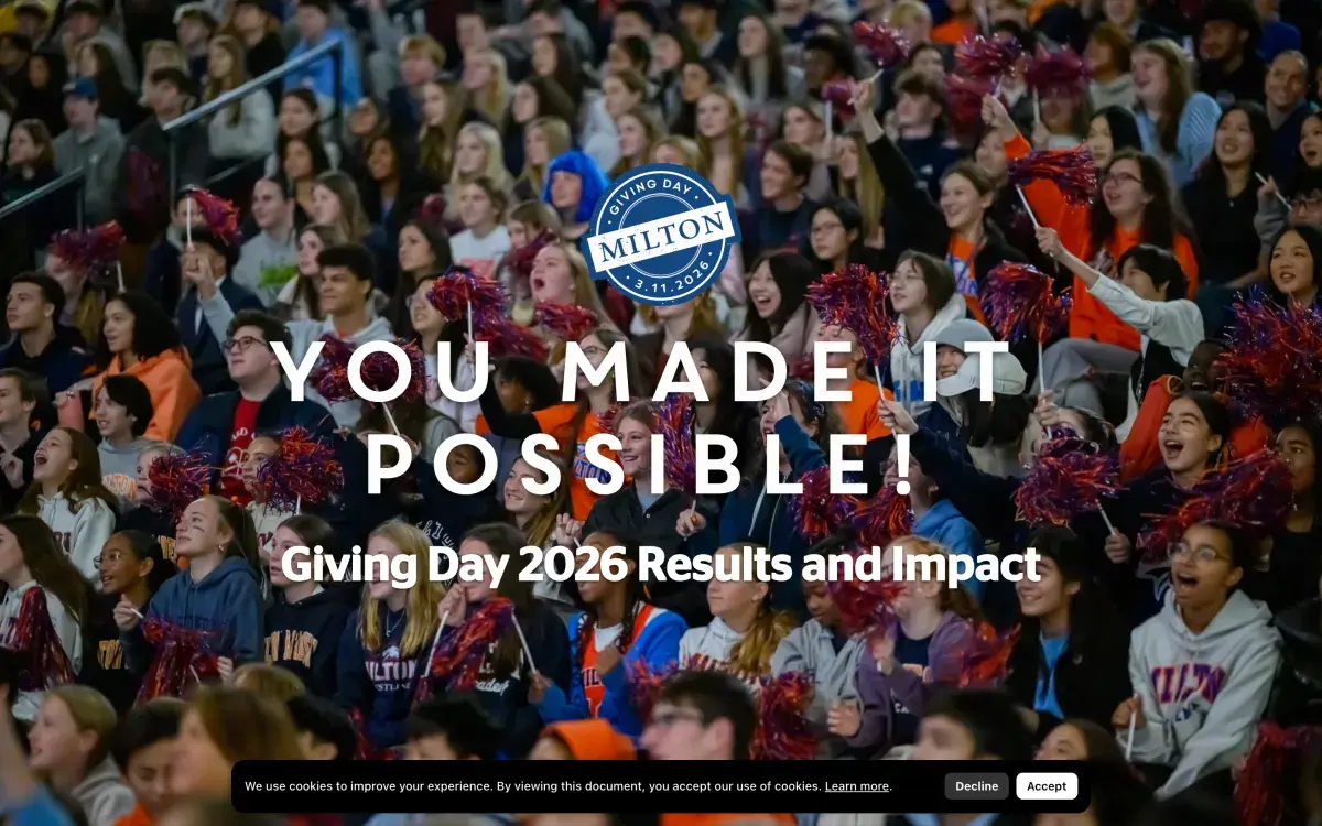 Milton Academy Giving Day 2026 impact report cover